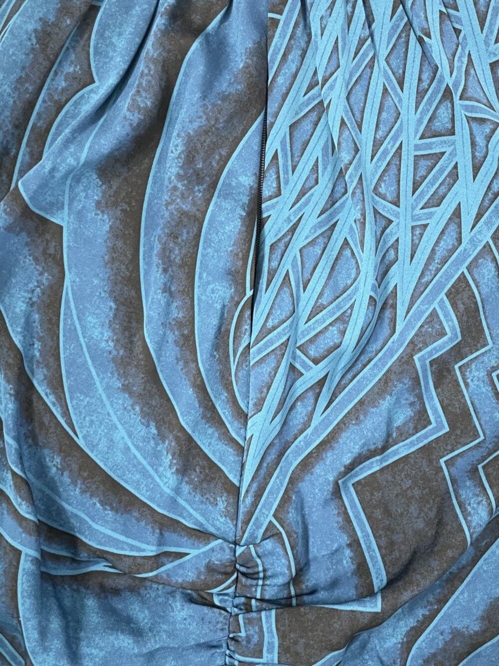 Emilio Pucci Blue Geometric Print Silk Ruched Mock Neck Mini Dress NWT 44 10 - Picture 12 of 16